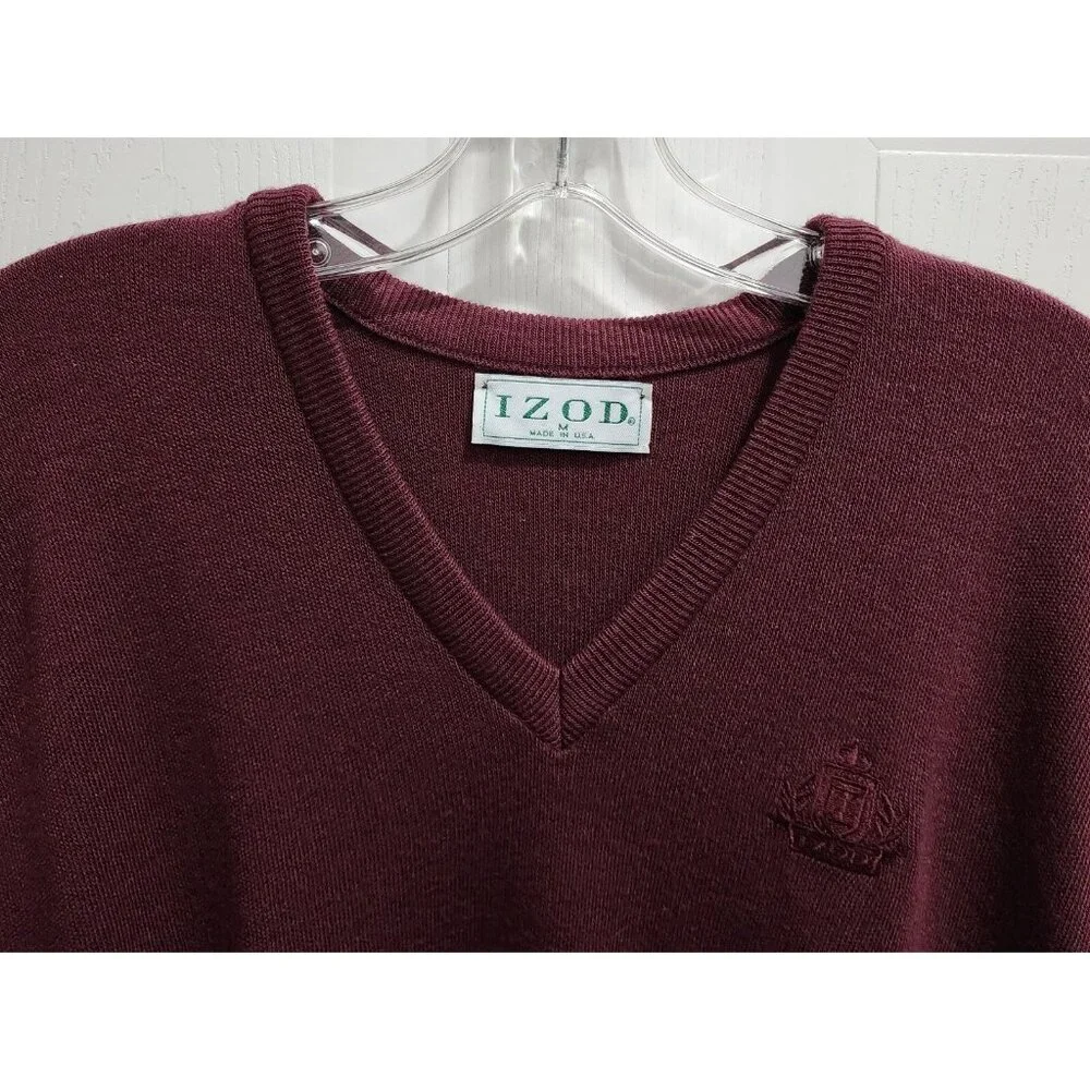 Vtg Izod Mens V-Neck Pullover‎ Sleeveless Sweater Vest Golf Red Maroon USA Sz M